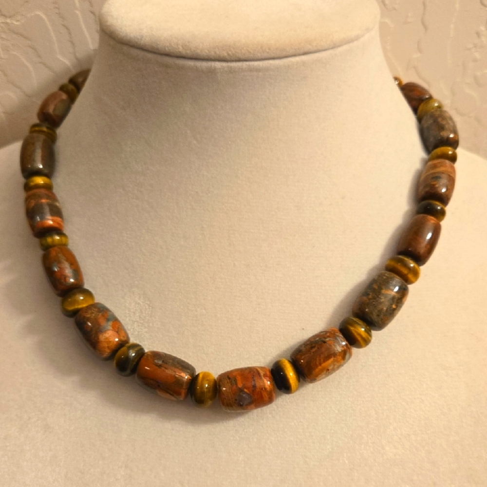 Authentic Sterling Silver Polychrome Jasper Necklace.